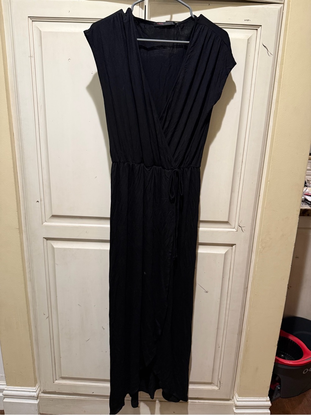 Women’s Black Wrap Maxi Dress with Tie Waist